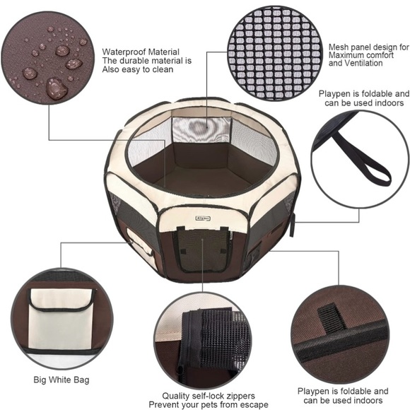 Dog Playpen Foldable & Portable Indoor/Outdoor Activities Removable Zipper Top M - Picture 6 of 10